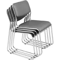 Pro-Tec Konferenzstuhl 4er Set stapelbar ergonomisch Metall mit Kunstlederbezug Grau
