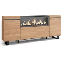 Skraut Home Sideboard, Highboard, 208x35x87cm, 4 Türen, Elektrokamin XXL, Industriedesign, Eiche