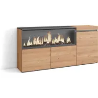 Skraut Home Sideboard, Highboard, 158x35x75cm, 3 Türen, Elektrokamin XXL, Eiche farbe