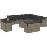 vidaXL 14-tlg. Garten-Sofagarnitur mit Kissen Grau Poly Rattan