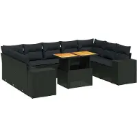 vidaXL 10-tlg. Garten-Sofagarnitur mit Kissen Schwarz Poly Rattan