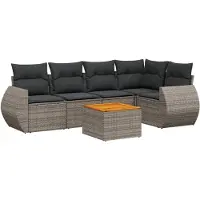 vidaXL 6-tlg. Garten-Sofagarnitur mit Kissen Grau Poly Rattan