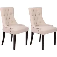 CLP 2er Set Esszimmerstuhl Aberdeen Stoff mit Gestell aus Kautschukholz creme Gestell Farbe antik