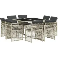 vidaXL 9-tlg. Garten-Essgruppe mit Kissen Hellgrau Poly Rattan