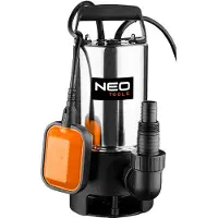 Neo Tools Schmutzwasser Tauchpumpe Edelstahl (18.000l/h Fördermenge, 9,5m Förderhöhe, 1100W, 25mm Korngröße) Schmutzwassertauchpumpe