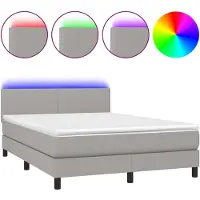 Syfax Boxspringbett mit Matratze & LED Hellgrau 140x190 cm Stoff