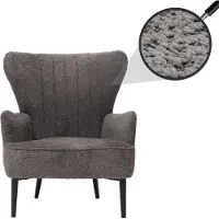 Mendler Lounge-Sessel HWC-K37, Cocktail-/Ohrensessel Polsterstuhl Retro Vintage Stoff Chenille (500g/m²) dunkelgrau