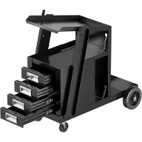 Coast Schweißwagen mit 4 Schubladen & Gasflaschenhalter, Schweißmobil Wagen für Schweßgeräte, Schweißgerätwagen Gerätewagen Werkstattwagen Metall, 71 x 38 x 71 cm, schwarz