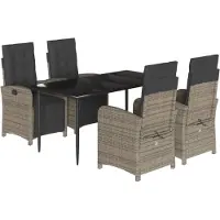 vidaXL 5-tlg. Garten-Essgruppe mit Kissen Grau Poly Rattan