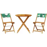 vidaXL 3-tlg. Bistro-Set Blattmuster Stoff und Massivholz