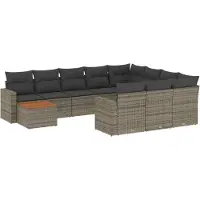 vidaXL 11-tlg. Garten-Sofagarnitur mit Kissen Grau Poly Rattan