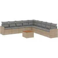 vidaXL 10-tlg. Garten-Sofagarnitur mit Kissen Beige Poly Rattan