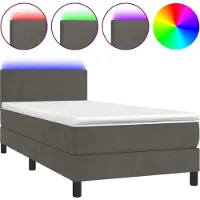 Syfax Boxspringbett mit Matratze & LED Dunkelgrau 100x200 cm Samt