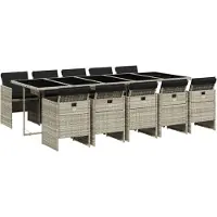 vidaXL 11-tlg. Garten-Essgruppe mit Kissen Hellgrau Poly Rattan