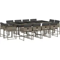 vidaXL 13-tlg. Garten-Essgruppe mit Kissen Grau Poly Rattan