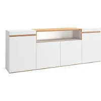Skraut Home Sideboard, Highboard, 200x35x75cm, 4 Türen, Wohnzimmer, Küche, Weiß und Eiche Soft