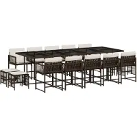vidaXL 15-tlg. Garten-Essgruppe mit Kissen Braun Poly Rattan