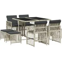 vidaXL 9-tlg. Garten-Essgruppe mit Kissen Hellgrau Poly Rattan
