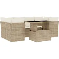 vidaXL 7-tlg. Garten-Sofagarnitur mit Kissen Beige Poly Rattan