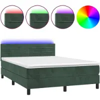 Syfax Boxspringbett mit Matratze & LED Dunkelgrün 140x200 cm Samt