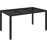 Syfax Gartentisch mit Glasplatte Schwarz 150x90x75 cm Poly Rattan