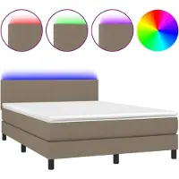 Syfax Boxspringbett mit Matratze & LED Taupe 140x190 cm Stoff