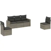 vidaXL 5-tlg. Garten-Sofagarnitur mit Kissen Grau Poly Rattan