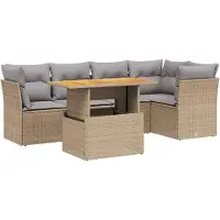 vidaXL 5-tlg. Garten-Sofagarnitur mit Kissen Beige Poly Rattan