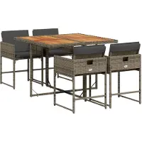 vidaXL 5-tlg. Garten-Essgruppe mit Kissen Grau Poly Rattan