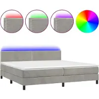 Syfax Boxspringbett mit Matratze & LED Hellgrau 200x200 cm Samt