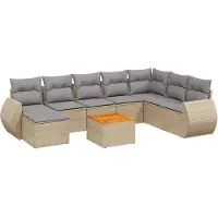 vidaXL 9-tlg. Garten-Sofagarnitur mit Kissen Beige Poly Rattan