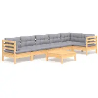 vidaXL 7-tlg. Garten-Lounge-Set mit Grauen Kissen Kiefernholz
