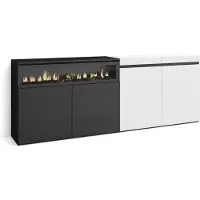 Skraut Home Sideboard, Highboard, 200x35x75cm, 4 Türen, Elektrokamin. farbe Weiß und Schwarz