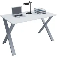 VCM Holz Schreibtisch | H. 76 x B. 140 x T. 80 cm | Computertisch schlicht | Füße aus hochwertigem Metall | Arbeitstisch | Büromöbel - Lona X