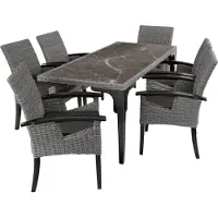 TecTake Rattan Tisch Foggia mit 6 Stühlen Rosarno mit Holzgestell