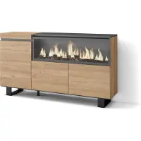 Skraut Home Sideboard, Highboard, 158x35x87cm, 3 Türen, Elektrokamin XXL, Industriedesign, Eiche