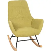 Mendler Schaukelstuhl MCW-N13, Schwingstuhl Relaxsessel Fernsehsessel, Massiv-Holz Metall Stoff/Textil 320g/m² grün