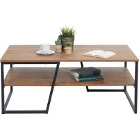 MCW Couchtisch MCW-A27, Wohnzimmertisch Beistelltisch Sofatisch, Ablage Metall 3D-Struktur 46x110x60cm, Wildeiche-Optik