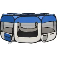 Syfax Faltbarer Welpenlaufstall mit Tragetasche Blau 145x145x61 cm