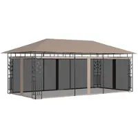 Syfax Pavillon mit Moskitonetz 6x3x2,73 m Taupe 180 g/m²
