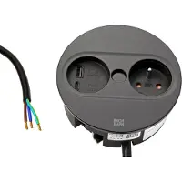 Bachmann 946.106, Type E + USB A + USB C, Desktop eingebettet, 4 cm, Tisch/Bank, Schwarz, Metall, Kunststoff