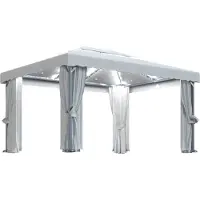 Syfax Pavillon mit Vorhängen & LED-Lichterketten 4x3 m Cremeweiß