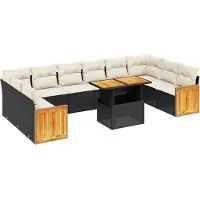 vidaXL 11-tlg. Garten-Sofagarnitur mit Kissen Schwarz Poly Rattan