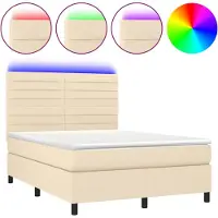 Syfax Boxspringbett mit Matratze & LED Creme 140x200 cm Stoff