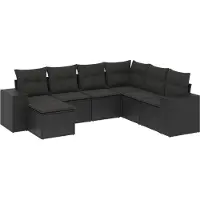 vidaXL 7-tlg. Garten-Sofagarnitur mit Kissen Schwarz Poly Rattan