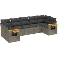 vidaXL 7-tlg. Garten-Sofagarnitur mit Kissen Grau Poly Rattan