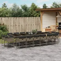 vidaXL "Rabatt" 17-tlg. Garten-Essgruppe - mit tishe & Stuhl - mit Kissen Grau Poly Rattan - Lounge-Dining set CC10866