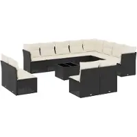 vidaXL 13-tlg. Garten-Sofagarnitur mit Kissen Schwarz Poly Rattan