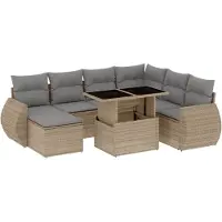 vidaXL 8-tlg. Garten-Sofagarnitur mit Kissen Beige Poly Rattan