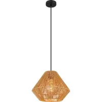 Globo Lighting Hängeleuchte Metall schwarz matt, naturfarben, Kabel PVC schwarz, Höhe kürzbar, Schirm aus Naturseile, ø: 350mm, H: 1200mm, exkl. 1x E27 15W 230V